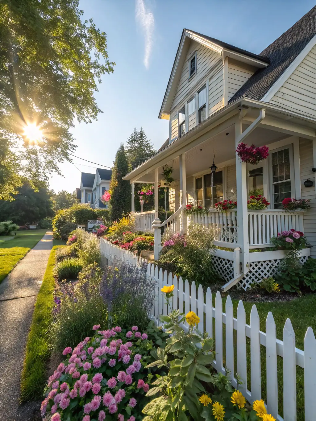 A suburban home with newly installed vinyl siding, showcasing a classic and well-maintained appearance. The image should highlight the affordability and versatility of vinyl siding.